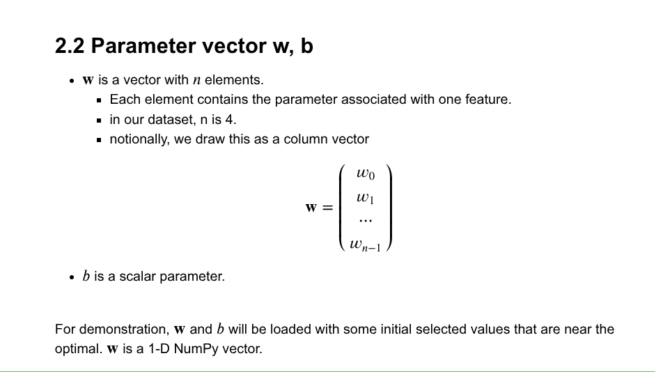 Parameter vector w, b
